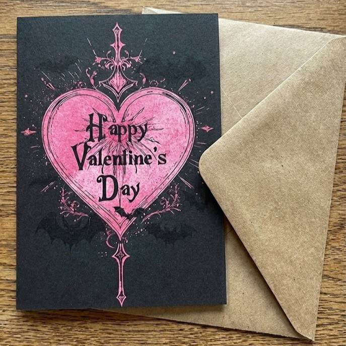 Gothic Heart & Bats Valentine's Card | A Witchy Valentine