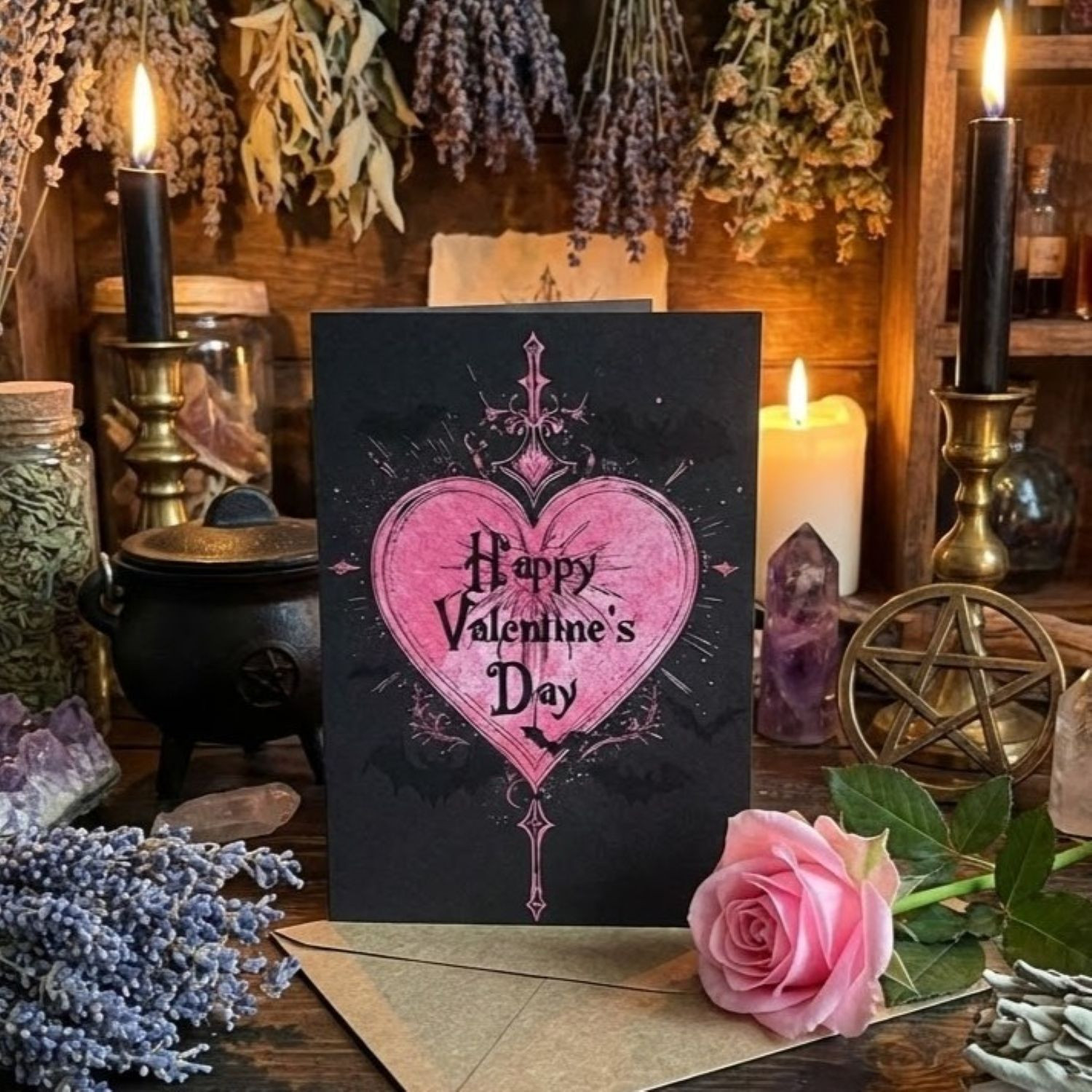 Gothic Heart & Bats Valentine's Card | A Witchy Valentine