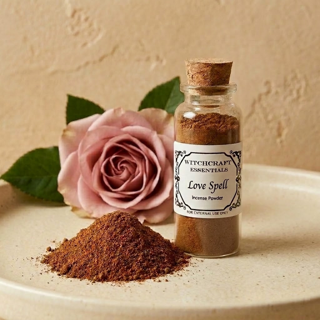 love spell incense for love magick, a come to me incense blend for wiccan pagan witchcraft practice