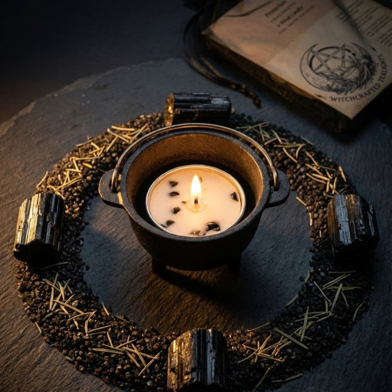 Protection - 6 Tealights - Protection Ritual Candles - Cypress - White Sage - Black Obsidian