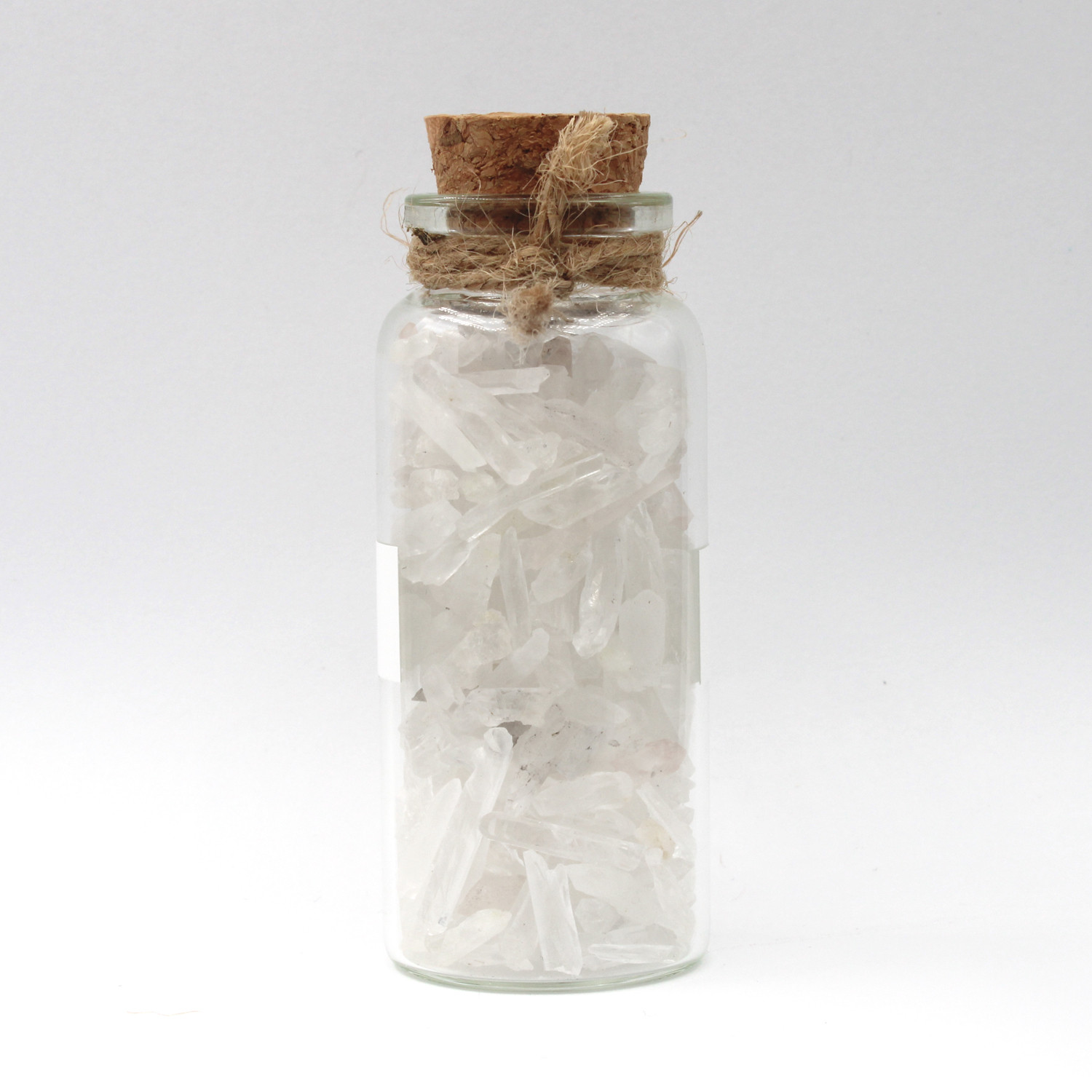 Mini Crystal Points amulet witch jar, pagan, wiccan, and witchcraft metaphysical store supplies with pentacle charm showing the backside of witch bottle