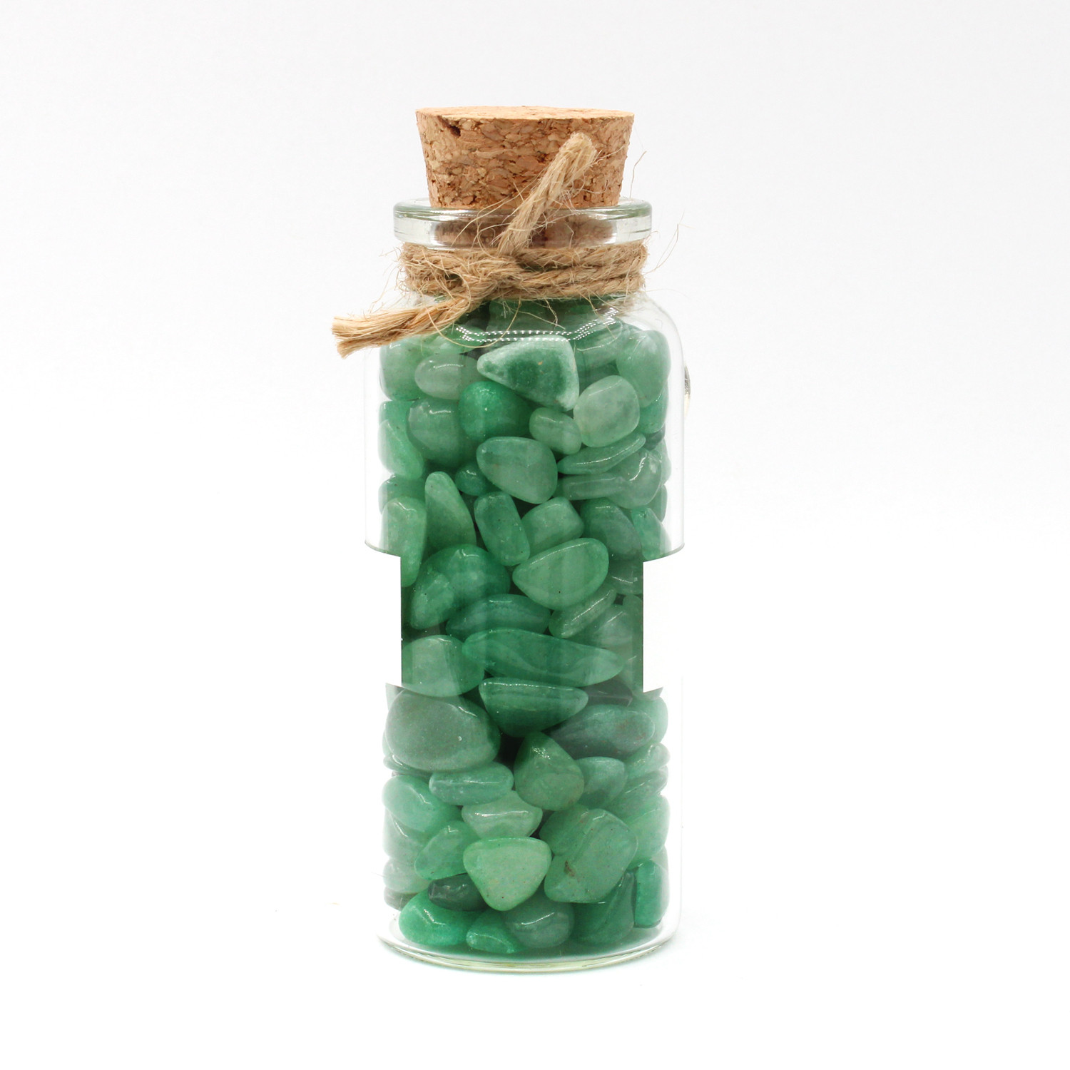 Green Aventurine amulet witch jar, pagan, wiccan, and witchcraft metaphysical store supplies with pentacle charm showing the backside of witch bottle