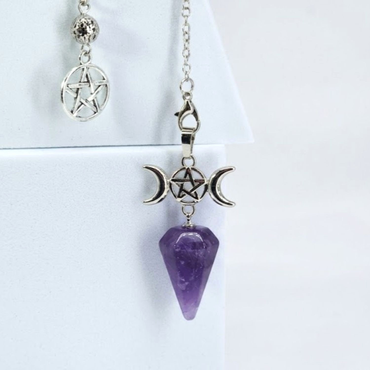 Amethyst Triple Moon Pendulum with Pentagram