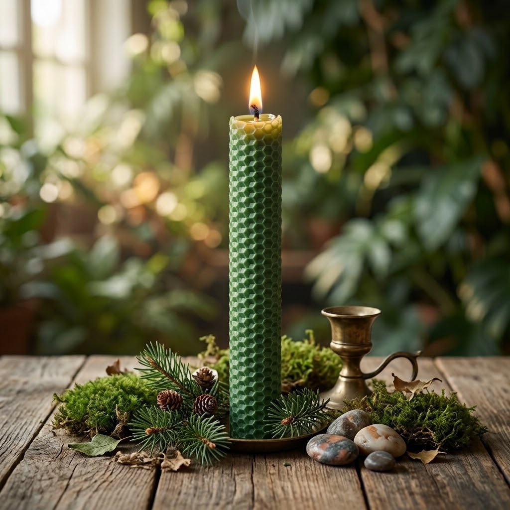 Beeswax Rolled Taper - Green 8"
