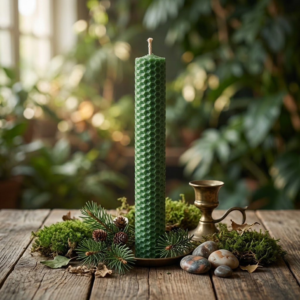 Beeswax Rolled Taper - Green 8"