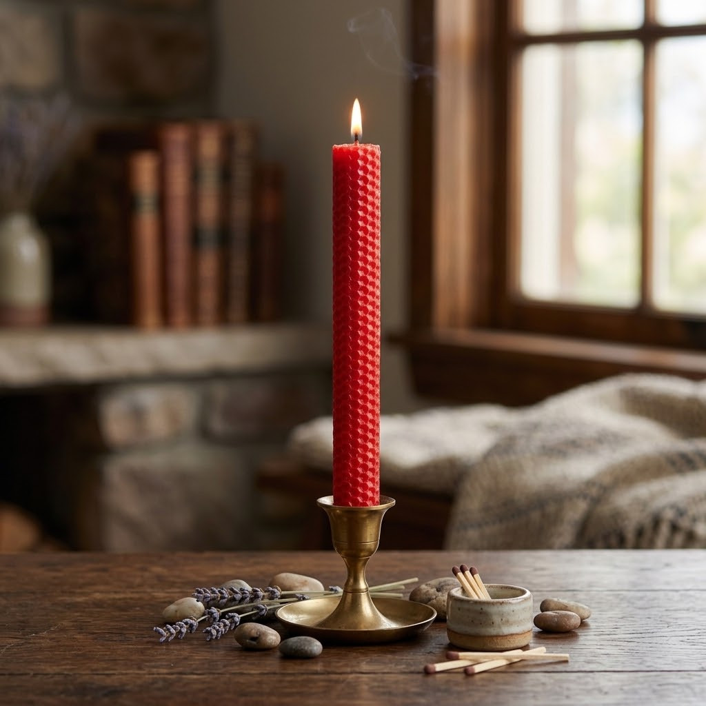 Beeswax Rolled Taper - Red 8"