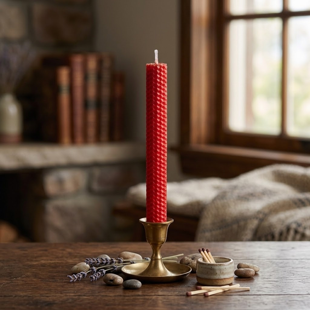 Beeswax Rolled Taper - Red 8"