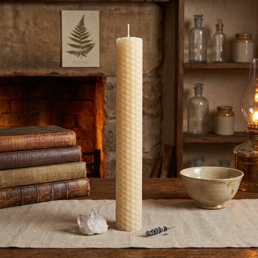 Beeswax Rolled Taper - White 8"