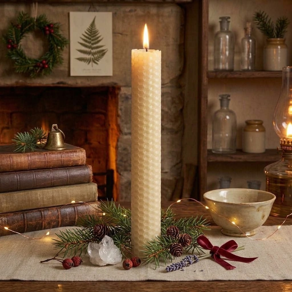 Beeswax Rolled Taper - White 8"