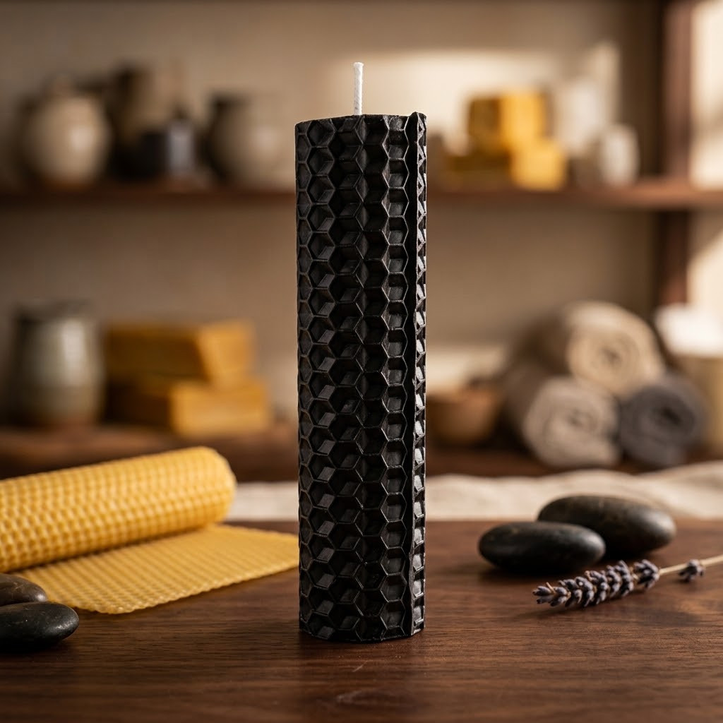 Beeswax Rolled Taper - Black 4 Inch