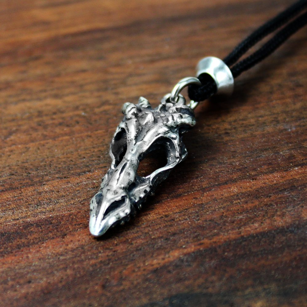Dragon Skull Necklace Pewter Pendant Gothic Bones Jewelry