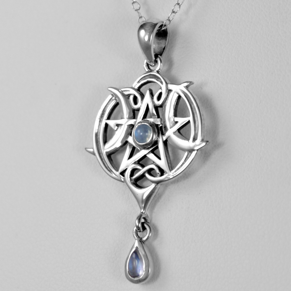 Celtic Pagan Moon Pentacle Necklace .925 Sterling Silver