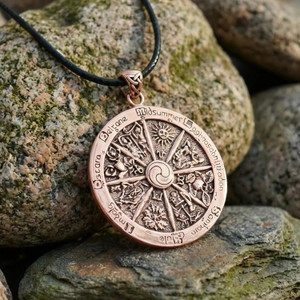 Wheel of the year Copper Pendant Solid Copper Pagan Jewelry Measurement 1.75 inches