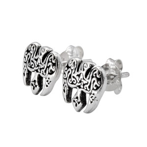 Celtic raven earrings: Sterling silver studs featuring an intricate knotwork bird design on a white background