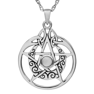 Wiccan amulet : Moon Pentacle Witchcraft Necklace | .925 Sterling Silver Pentagram Jewelry Wiccan amulet : Moon Pentacle Witchcraft Necklace | .925 Sterling Silver Pentagram Jewelry