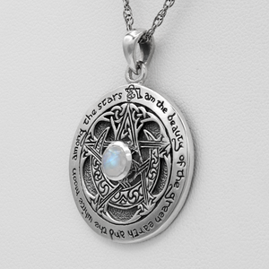 Pagan Jewelry : Sterling Silver Moon Pentacle Pentagram Pendant Necklace Rainbow Moonstone Pagan Jewelry : Sterling Silver Moon Pentacle Pentagram Pendant Necklace Rainbow Moonstone