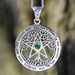 Sterling Silver Large Tree Pentacle Necklace Traditional Wiccan Jewelry