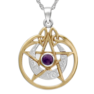 Sterling Silver Vermeil Crescent Moon Pentacle Pendant