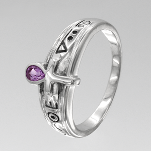 Sterling Silver Egyptian Ankh Hieroglyph Amethyst Ring