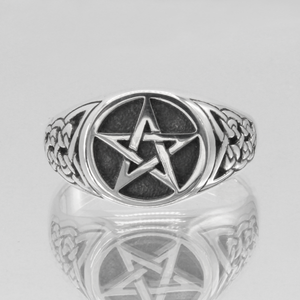 Sterling Silver Pentagram and Pentacle Ring Signet Band | Yule Gift | Pagan Jewelry | Gift for Him