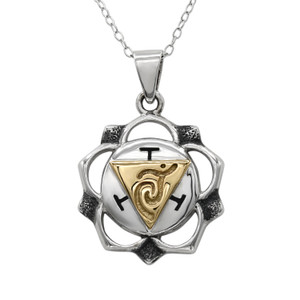 Solar Plexus Chakra pendant in sterling silver featuring a polished 14k gold vermeil Manipura symbol