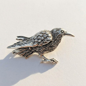 Sterling Silver Raven Brooch | Corvid Pin | Crow Animal Familiar | Bird Totem Jewelry
