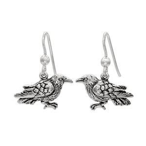 Raven Earrings - Sterling Silver Wiccan Dangle Hook Jewelry