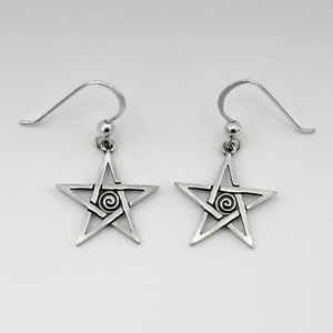Pentagram Spiral Earrings Sterling Silver Pentacle Jewelry Witchy Earrings Pagan Gifts Wiccan Occult Accessories Spiritual Gothic Mystical Handmade