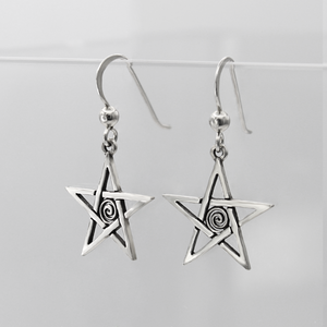 Pentagram Spiral Earrings Sterling Silver Pentacle Jewelry Witchy Earrings Pagan Gifts Wiccan Occult Accessories