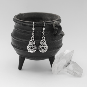 Pentacle Earrings on Cauldron - Sterling Silver Wiccan Witchcraft Celtic Jewelry