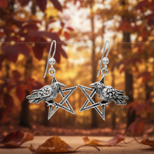 Raven pentagram earrings witchy aesthetic pagan gifts wiccan supplies witchcraft