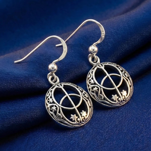 Womens Spiritual Jewelry Gift Silver Glastonbury Tor Symbol Earrings