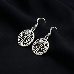 .925 Sterling Silver Tree of Life Earrings with Celestial Sun and Moon Symbols