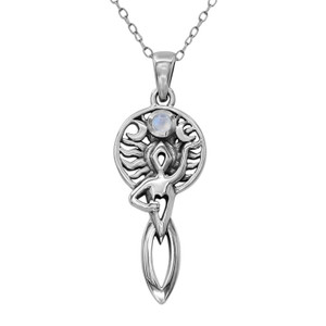 goddess necklace sterling silver moonstone wiccan pendant