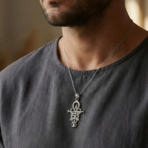 Magick amulet 925 silver ankh caduceus pentagram wizardry pendant