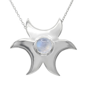 Sterling Silver Freya Pendant with Rainbow Moonstone | Norse Pagan