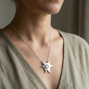 Sterling Silver Freya Pendant with Rainbow Moonstone | Norse Pagan