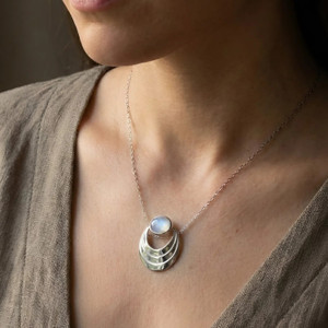 Sterling silver contemporary moonstone moon pendant wiccan jewelry