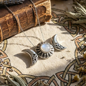Sun and Moon Amulet Celtic Crescent Moonstone Unisex Necklace