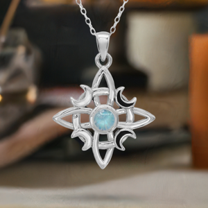 Collana Con Nodo Della Strega In Argento 925 - Gioiello Wicca Con Pietra Nascita, Ciondolo Celtico E Lunare, Regalo Per Donna