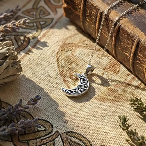 Witchy Sterling Silver Celtic Crescent Moon Pentagram Star Necklace