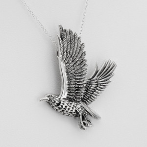 925 Sterling Silver Flying Hawk Pendant Necklace