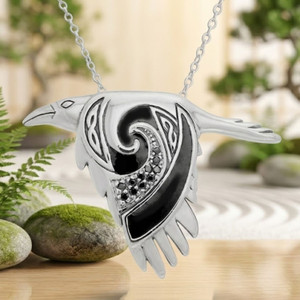 Flying Raven | Spirit Animal Pendant | Celtic Necklace | Sterling Silver | Witchy Familiar Jewelry