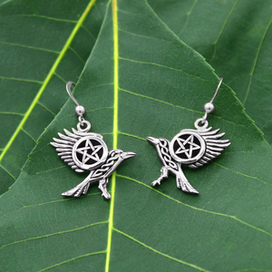 .925 Sterling Silver Wiccan Earrings Flying Raven with Celtic Knotwork