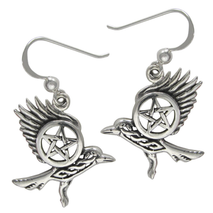 Raven Pentacle Earrings in Sterling Silver Celtic Pagan Jewelry Familiar Jewelry witchy aesthetic wiccan accessories Raven Pentacle Earrings in Sterling Silver Celtic Pagan Jewelry Familiar Jewelry witchy aesthetic wiccan accessories