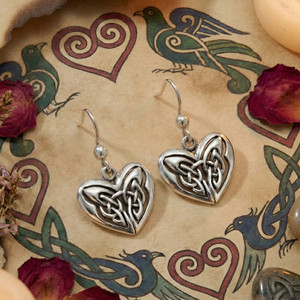 Silver Celtic Heart Earrings for Handfasting or Anniversary Valentine Gift
