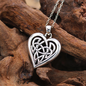 Sterling Silver Celtic Knot Pagan Love Heart Pendant Necklace