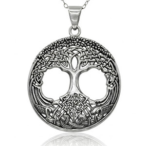Tree of life necklace, a stunning piece of sterling silver Celtic pagan jewelry displayed straight on against a bright white background