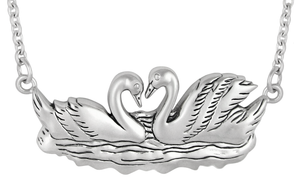 Sterling Silver Swans In Love Necklace