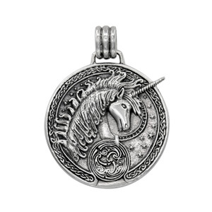 Large unicorn pendant, a unisex .925 sterling silver necklace for men and women, hanging prominently against a bright white background
